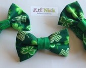 St. Patrick's Day Bow Tie, St. Patrick's Day Hair Bow - Shamrock bow, Kelly Green with Shamrocks- Baby, Toddler, Child, Adult Il_170x135