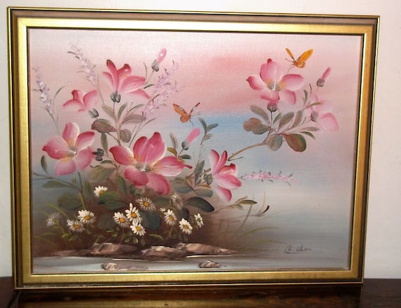 Signed C K Chan Oil On Canvas Floral Painting by BooksShop on Etsy