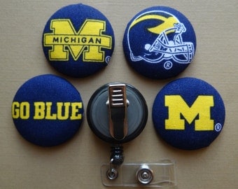 Retractable Badge Holder - Fabric Covered Button - University of Michigan