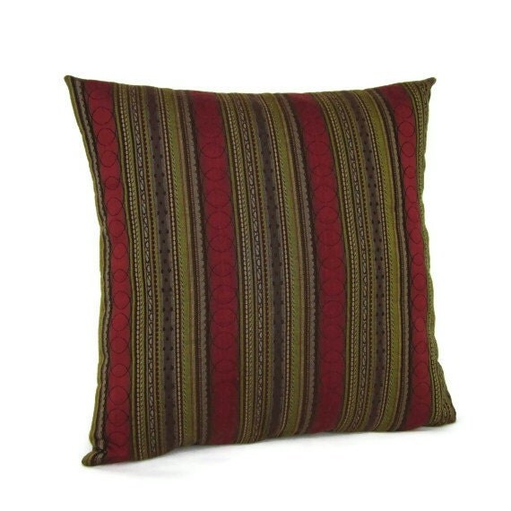 Sale Throw Pillow Cover Brown Olive Green Maroon Stripes Home