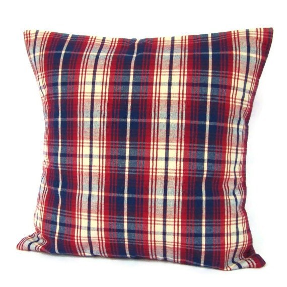 18x18 Red White Blue Plaid Pillow Cover Home Decor Decorative
