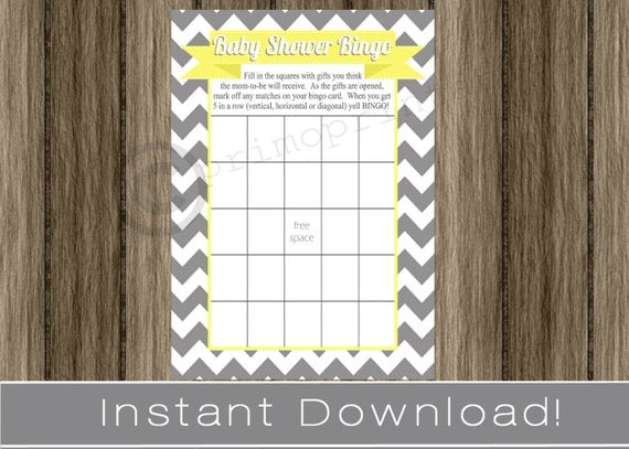 Baby Shower Bingo Game Cards gray chevron and yellow INSTANT DOWNLOAD diy digital printable file print your own , babyshower Il_570xn