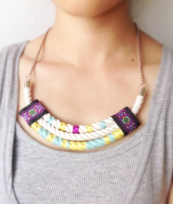Items similar to merryme Tribal Neon Color Rope Collar Necklace
