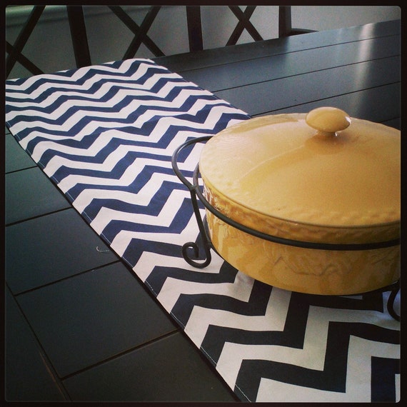 Table Runner Navy Blue Chevron ZigZag Premier Prints