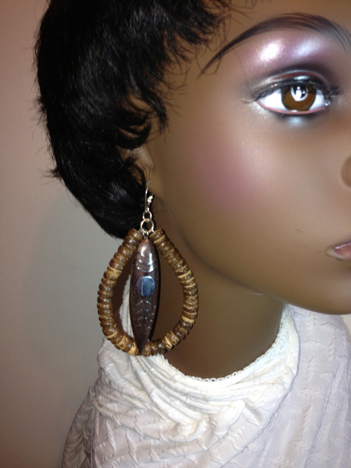 Womens African Tribal Wooden Earrings