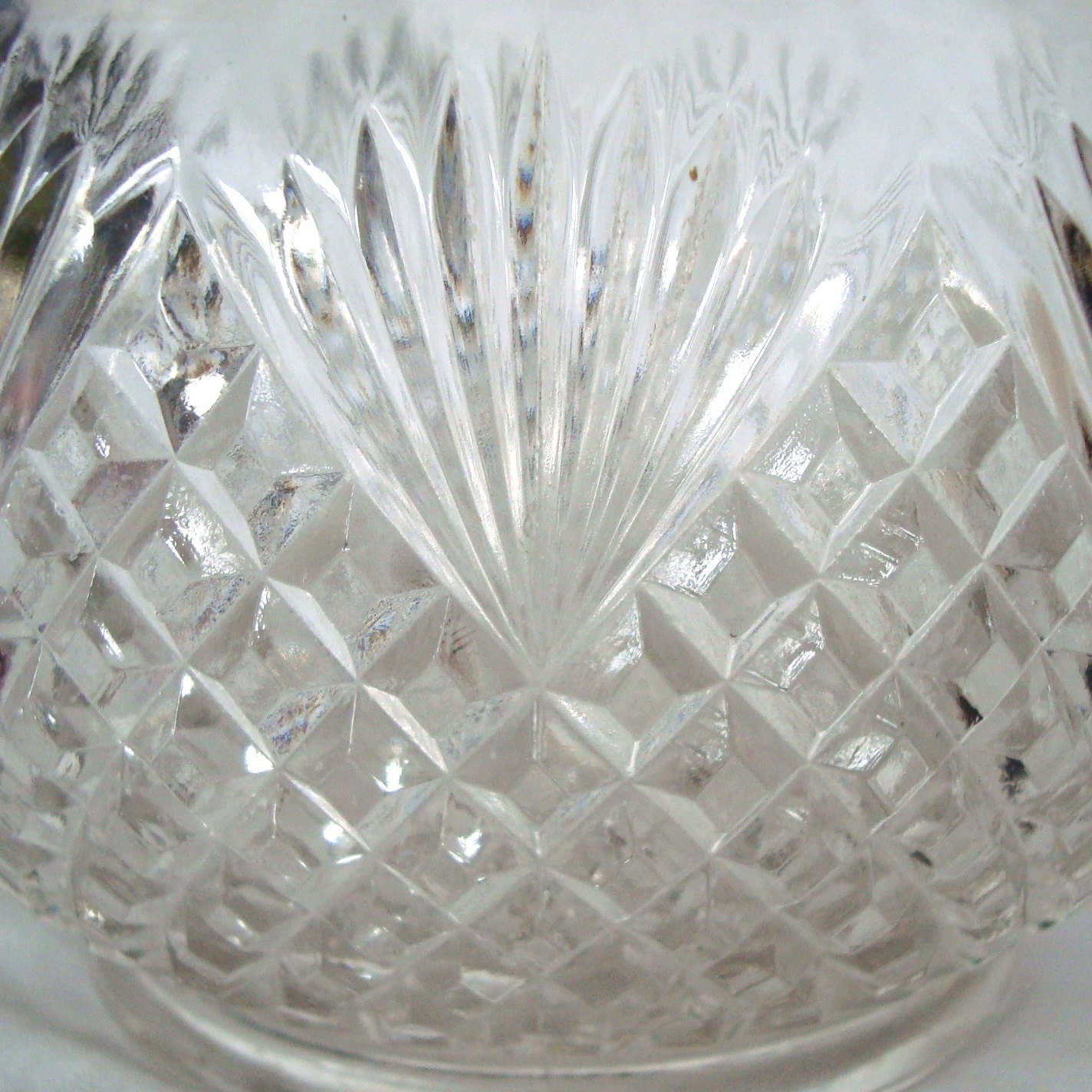 diamond f cut Glass Bowl Diamond and Fan Cut Vintage Clear Round Depression