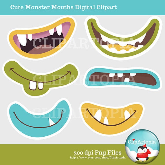 Cute Monster Mouths Digital Clipart Printable / INSTANT