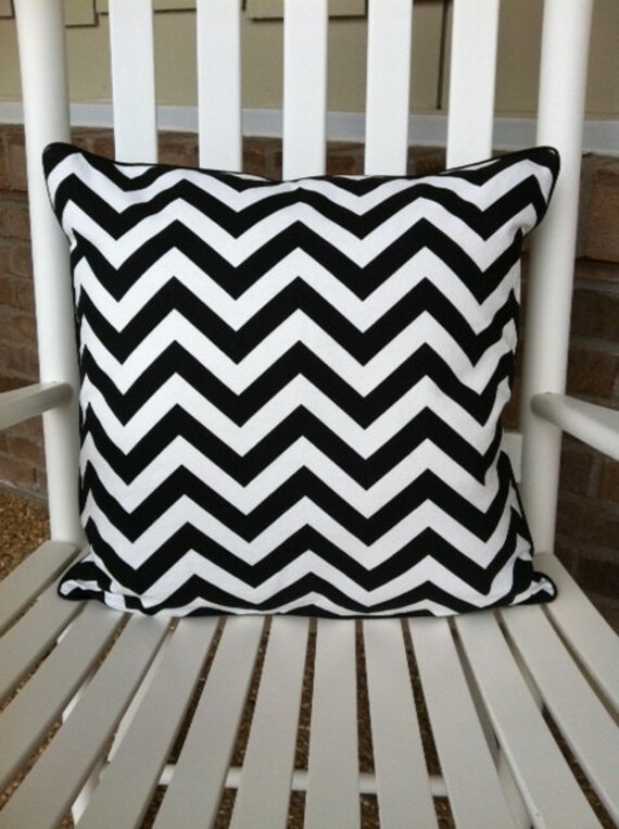 Items similar to Black and White Chevron 18 x 18 Pillow Cover with