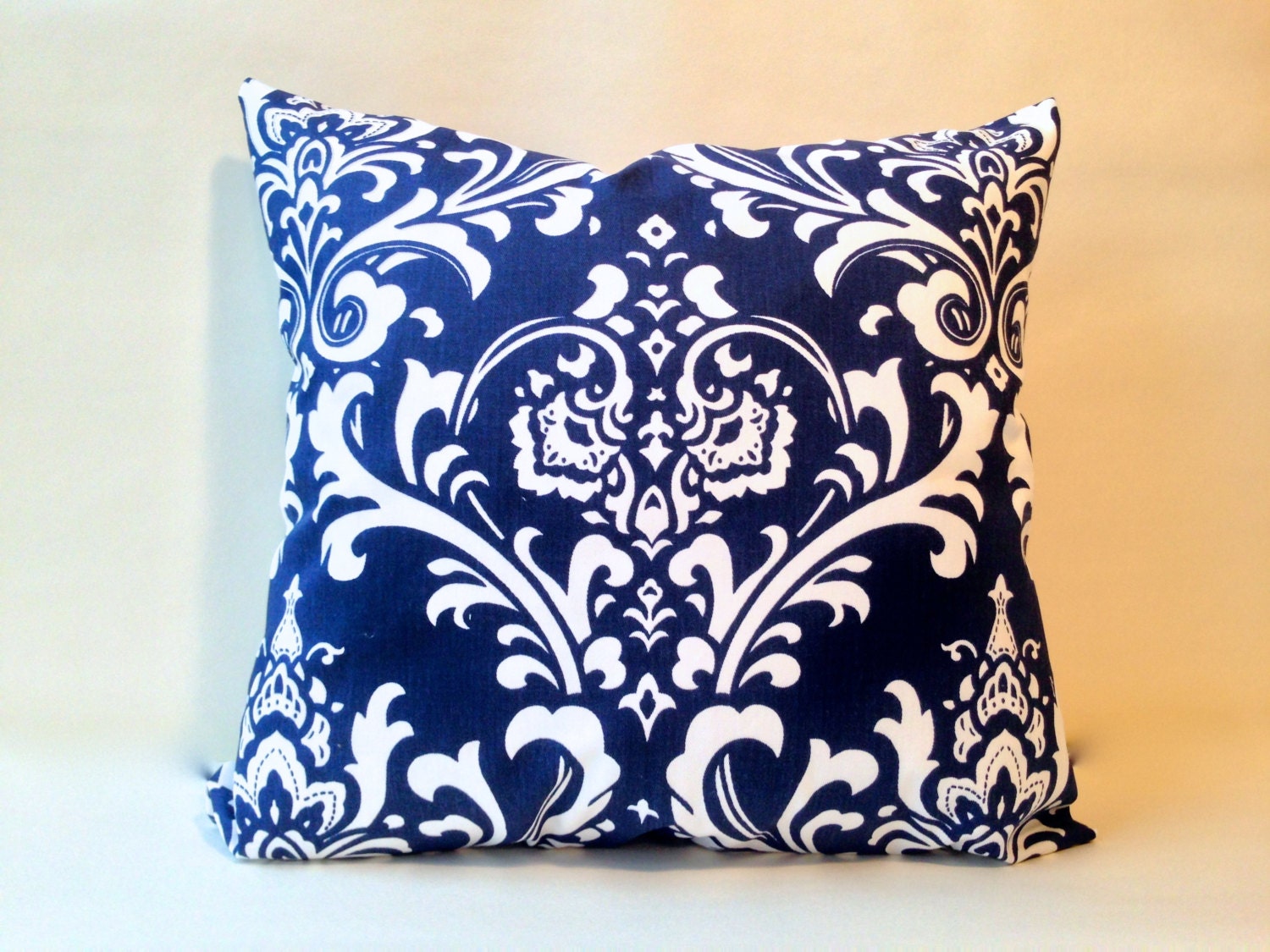 Navy blue and white ozborne damask euro sham by JaimeInteriors