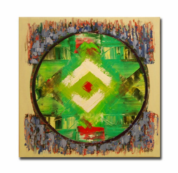 ORIGINAL mandala painting, spiritual art, meditation art, mandala art, green red