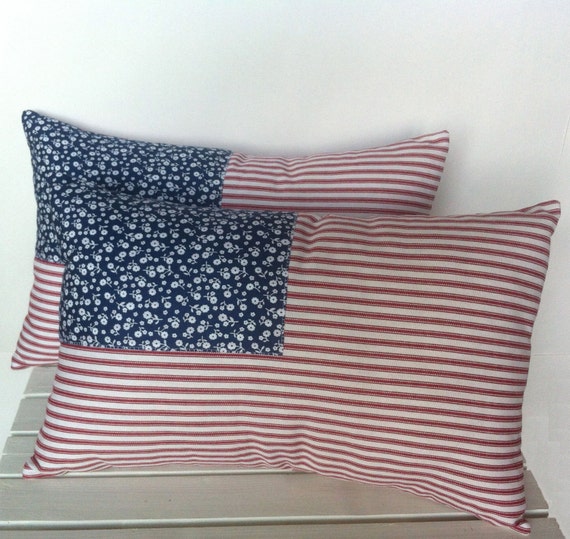 Items similar to Two Blue Red and White floral and striped patriotic