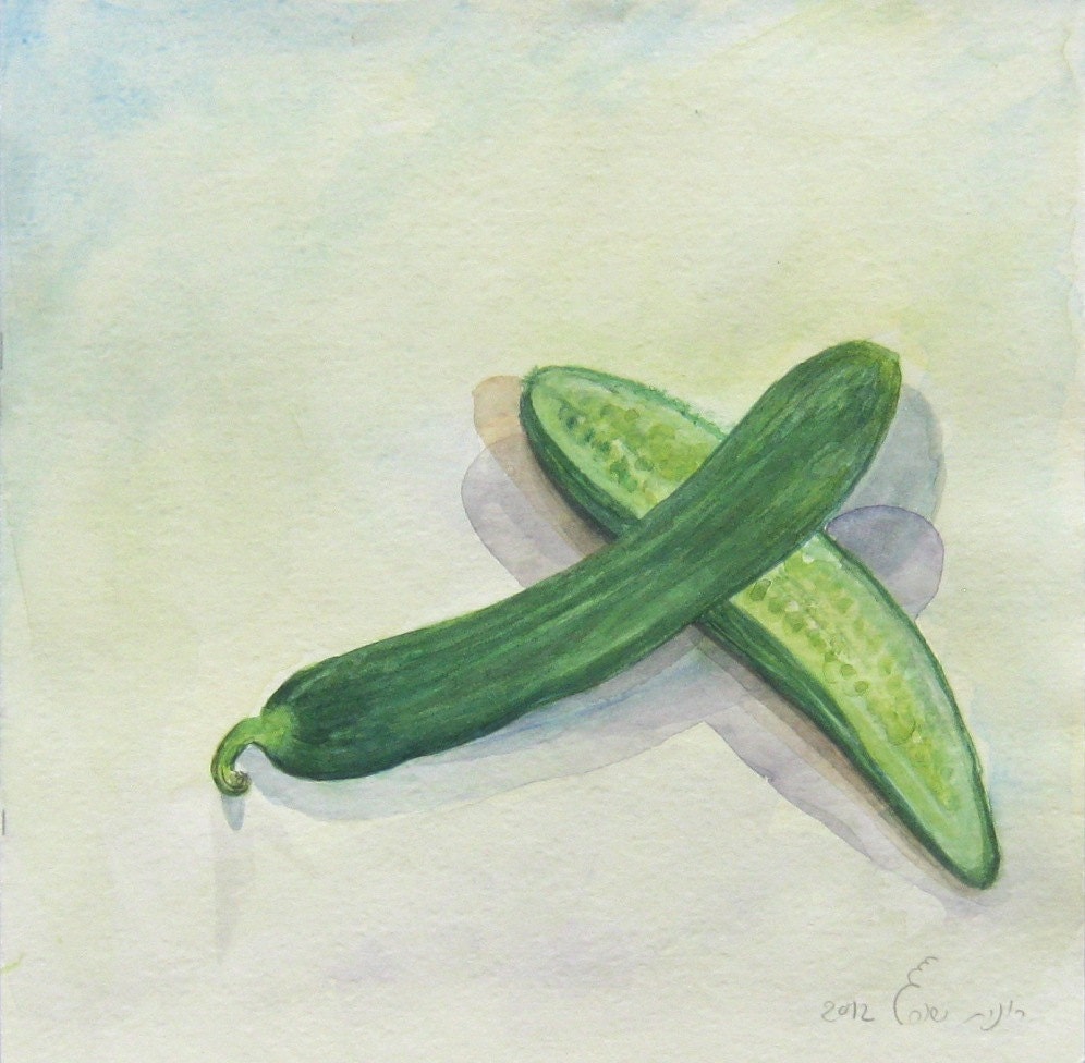 Cucumber Food Art Painting Watercolor Print Home by ronitshwartz