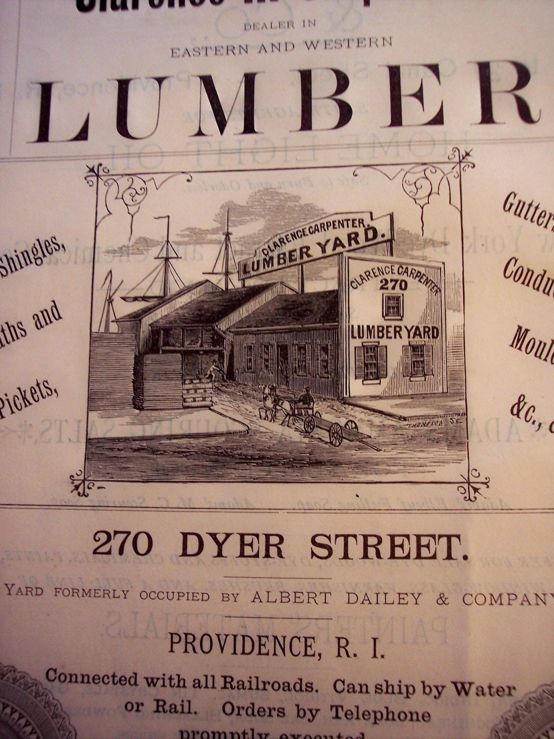 1881 business Ad Clarence H Carpenter lumber yard Rhode Island