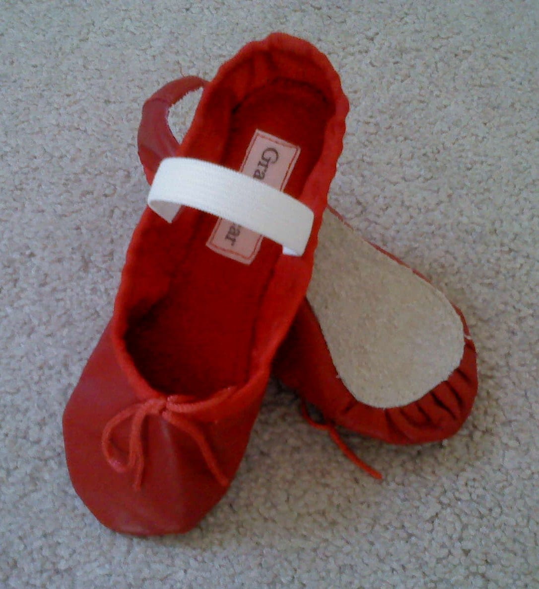 Red Leather Ballet Slippers Full Soles Little girls sizes