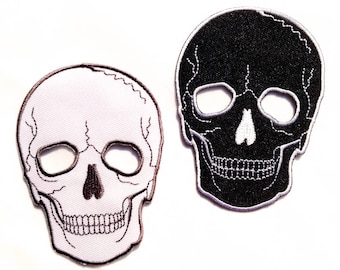 Skull Patch / Black or White Skull / Iron-on Badge / Tattoo Embroidery / See through Eyes Skull