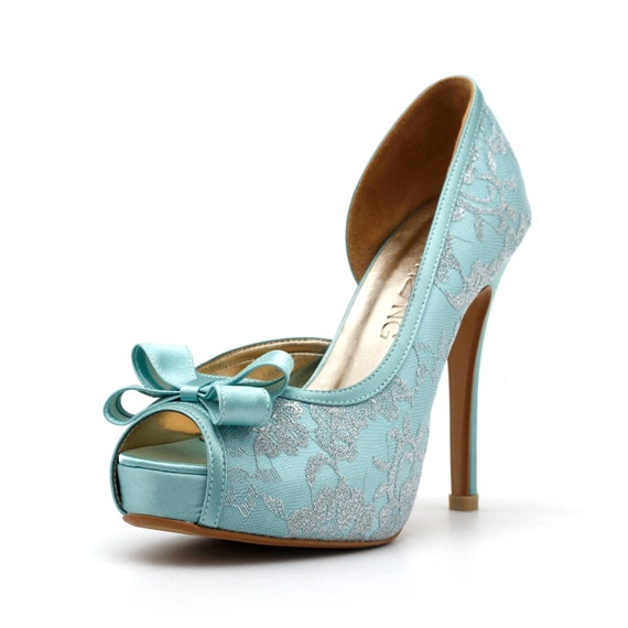 Tiffany Blue Wedding Heels, Robbin Blue Egg Wedding Shoes with Lace,  Something Blue Wedding Heels, Mint Green Wedding Shoes