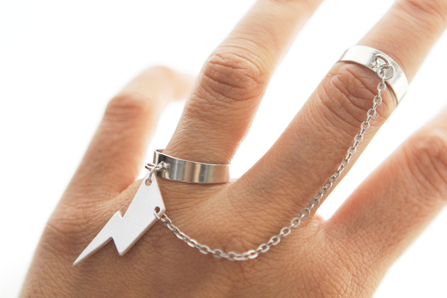Flash Lightning bolt chain double adjustable ring
