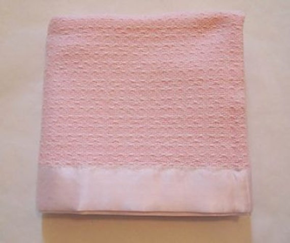 Monogrammed Pink Woven Cotton Baby Blanket with Satin Trim