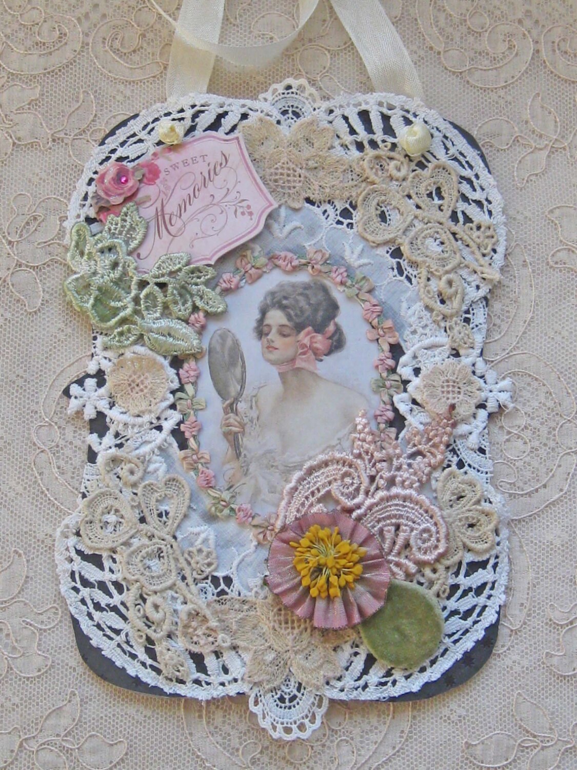 shabby chic collage wall hanging antique lace and trims shabby chic collage wall hanging antique lace and trims