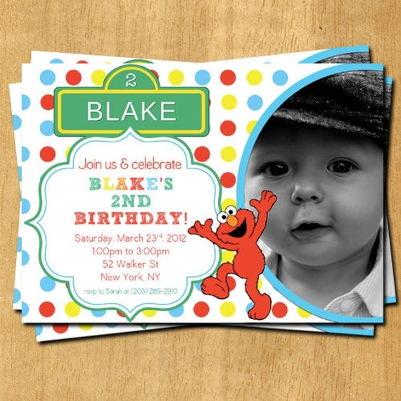 Mod Polka Dot Sesame Street Elmo Birthday Invitation