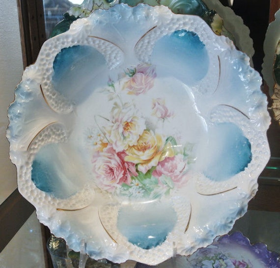 RS Prussia Bowl Antique Porcelain 1900s Victorian Art Nouveau Bowl Cottage Chic Home Decor Wedding Master Berry RS Prussian Honeycomb