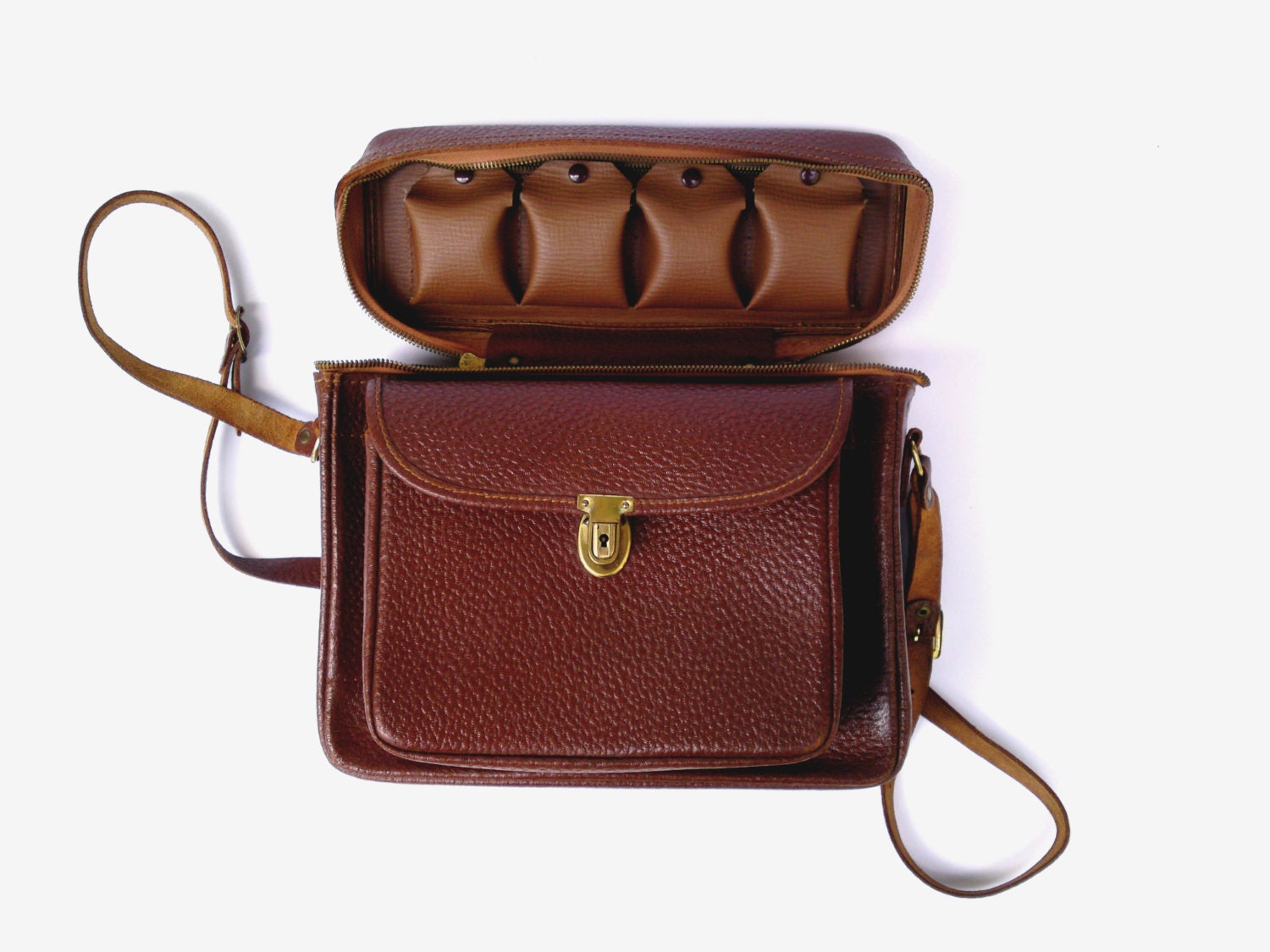 Vintage leather camera bag brown genuine leather purse