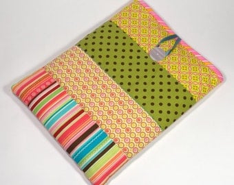 Padded iPad Cover, Handmade Green and Pink iPad Case