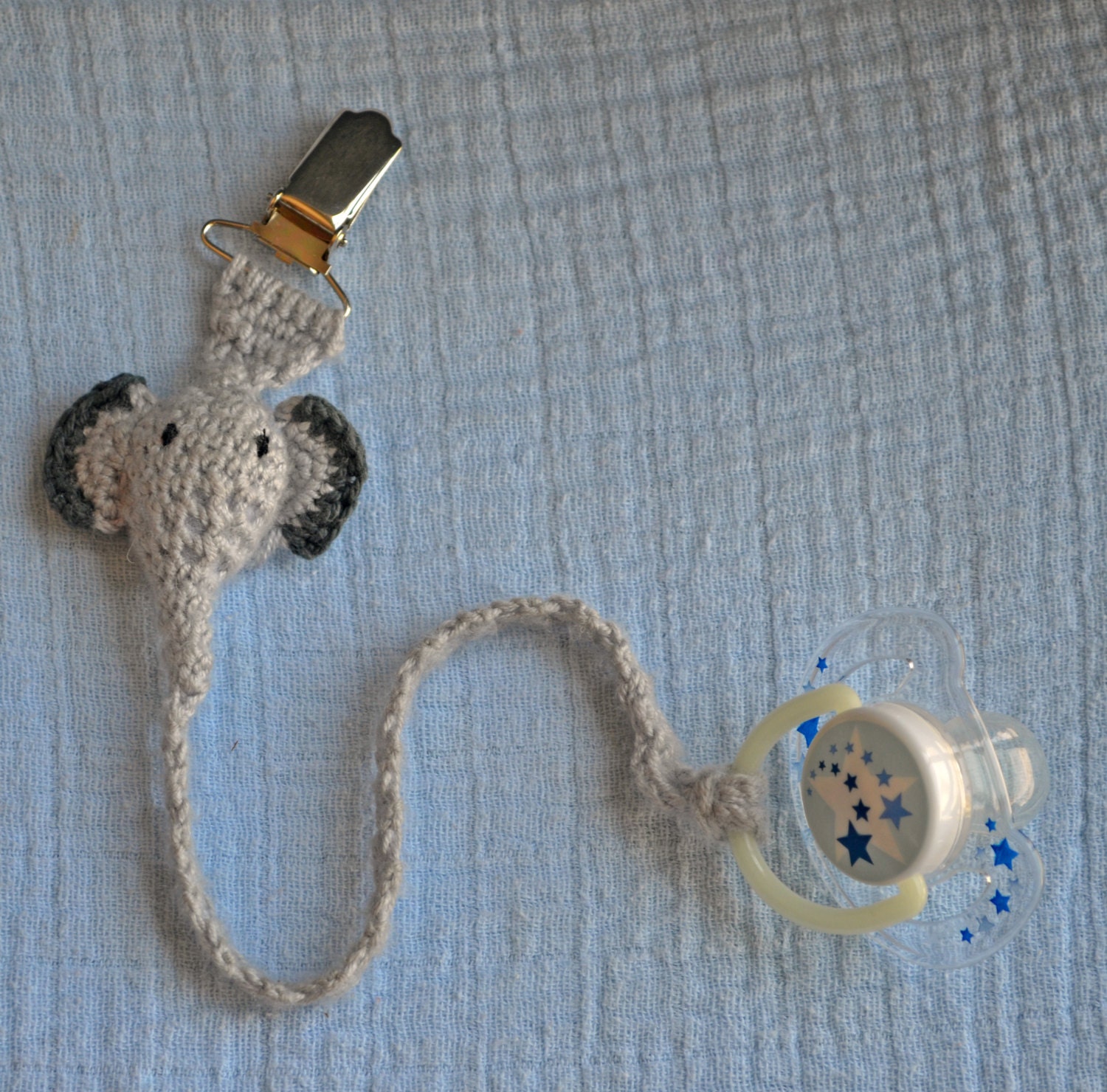 Crochet Handmade Elaphant pacifier holder Pacifier Clip For