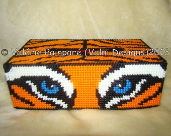 TBC0001-Tiger-Tissu box cover (PDF plastic canvas pattern, Instant Download, 7 mesh)