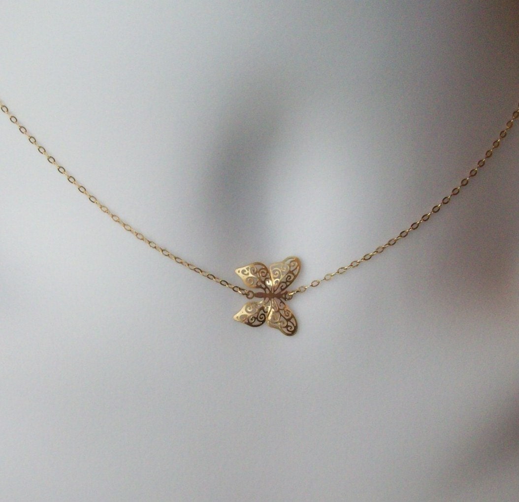Gold Butterfly Necklace Butterfly Necklace by WanderingDandelion