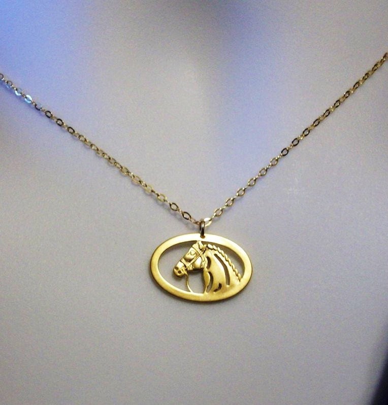 Gold Horse Necklace Horse Pendant Necklace Gold Filled