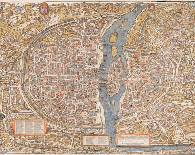 Old map of Paris (1550) Paris map in 5 sizes up to 43"x60" (109x152cm) Restoration Hardware Style Vintage map of Paris, France, Home Decor
