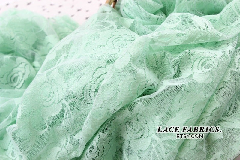 Stretch Lace Fabric by the Yard MINT GREEN Wedding Lace
