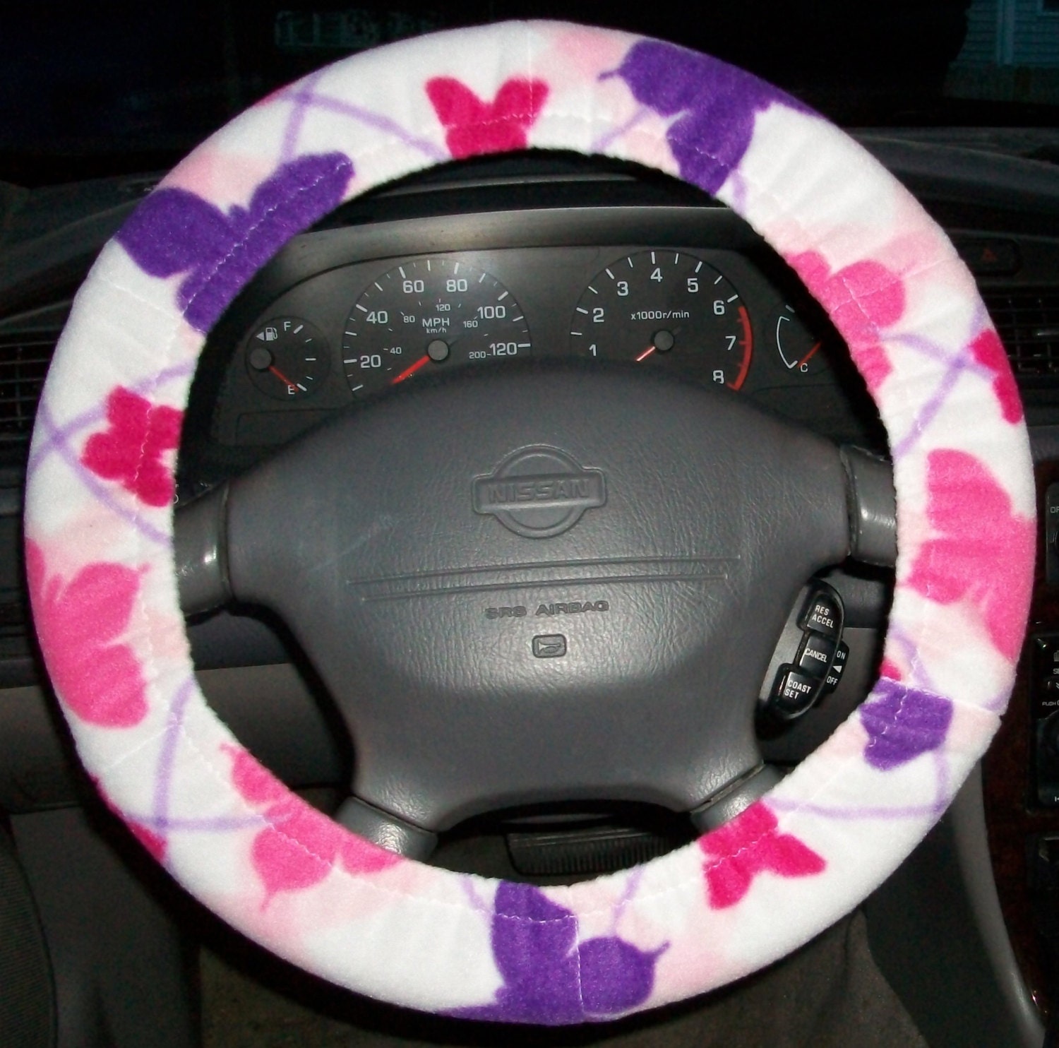 Novelty steering wheel cover butterflies purple pink white