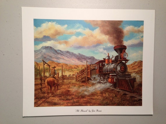 Vintage Art Print All Aboard by Jim Rozzi. Western Art Print