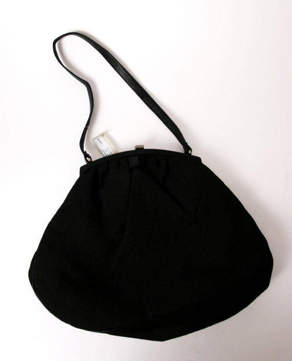 Items similar to vintage handbag black fabric shoulder bag retro danish