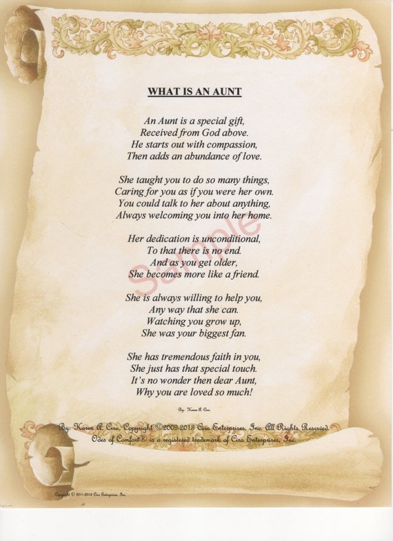 Five Stanza What Is An Aunt Poem shown on
