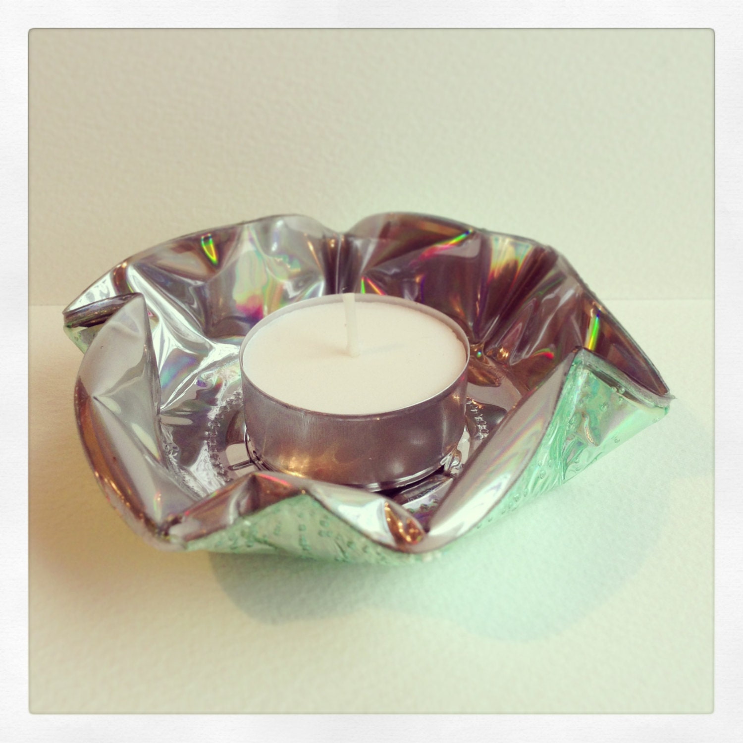 Recycled CD Tea Light Holder. by FancyTatCrafts on Etsy