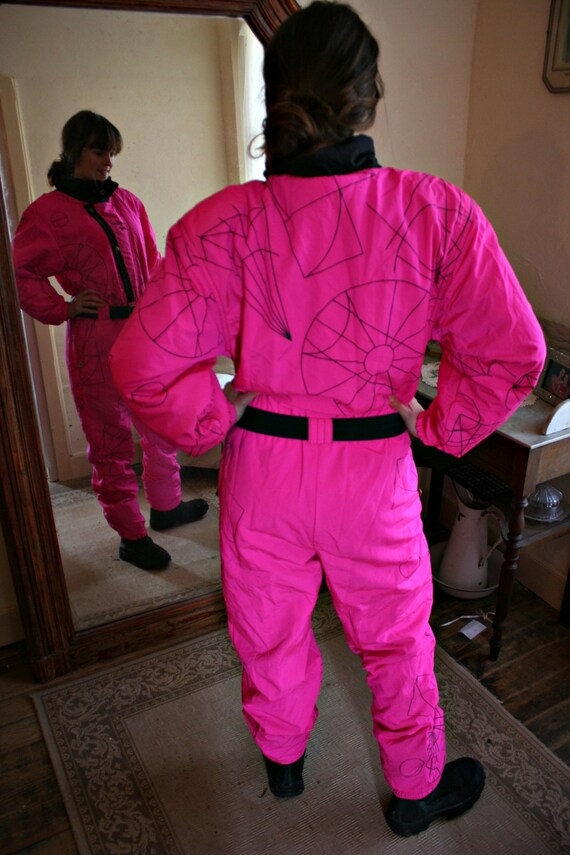 80's Onesie Snow Ski Suit Hot Pink