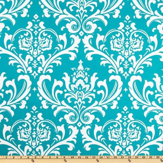 Turquoise Damask Home Decor Fabric by the Yard by FabricSecret
