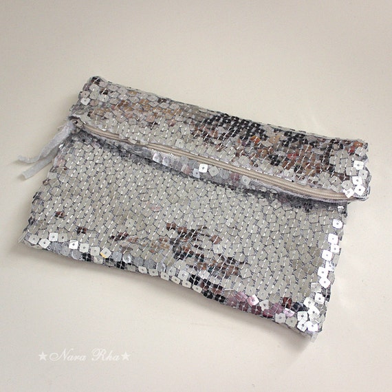 sequin silver clutch