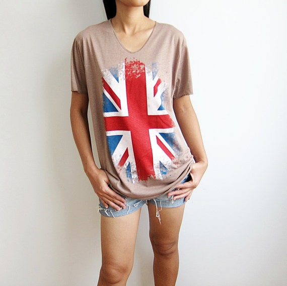 Items similar to UK Flag Union Jack Shirt V Neck Women T-Shirt Size M ...