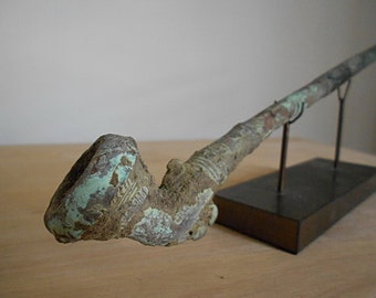 SALE 20% OFF - Dong Son Ceremonial Tobacco Bronze Pipe - Rare Asian Antique Bronze Collectibles - Unearthed Museum Quality Bronze