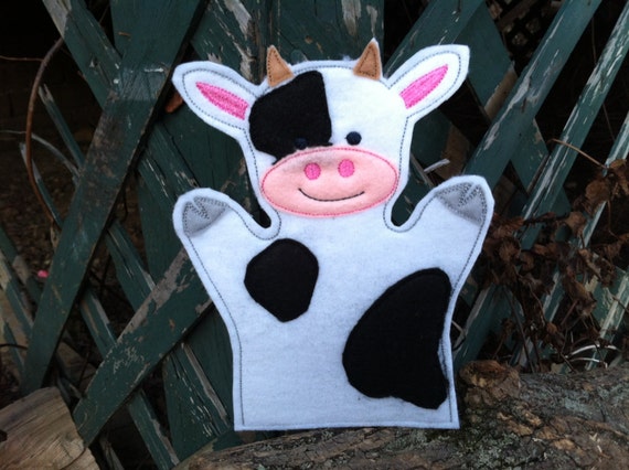 Cow Farm Animal Felt Hand Puppet by ThatsSewPersonal on Etsy