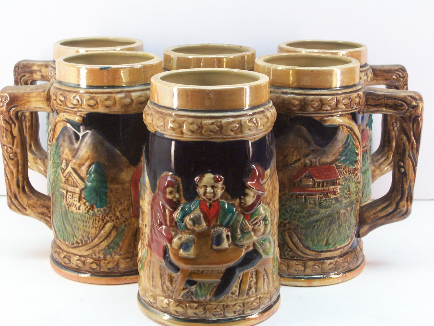 Ceramic German Bavarian Style Beer Mug Set of 6 by GarageSaleGlass