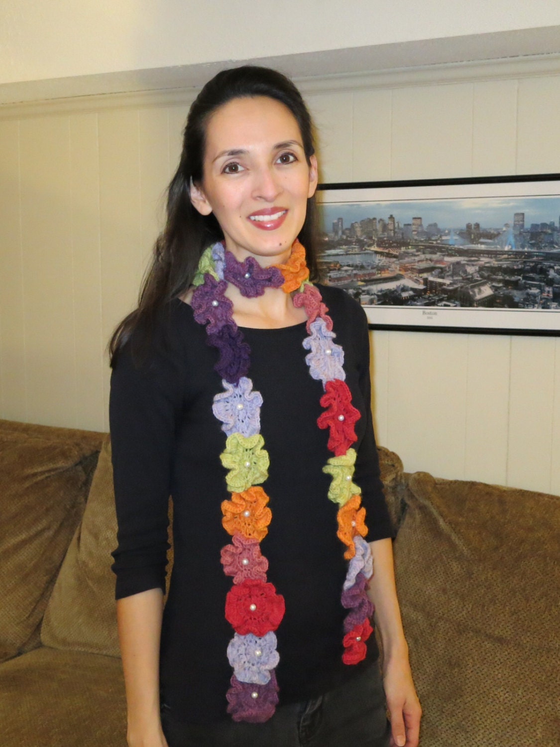 Wool Flowers Scarf Winter