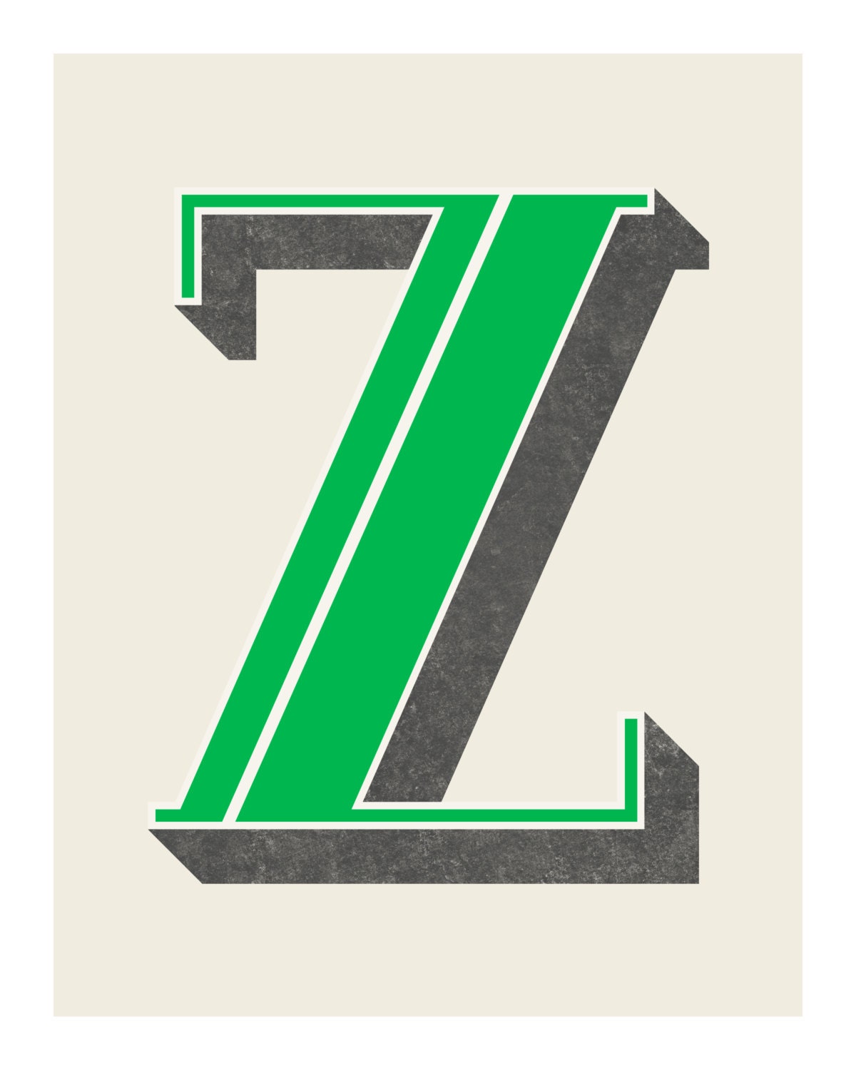 The Letter Z Original Art Print Typography Alphabet Green