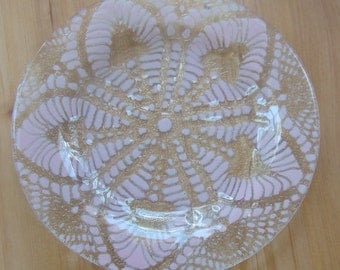 The Kay C. Pink Dessert Plate, Pink Glass Dessert Plate, Fused Glass Plate, Doily Plate