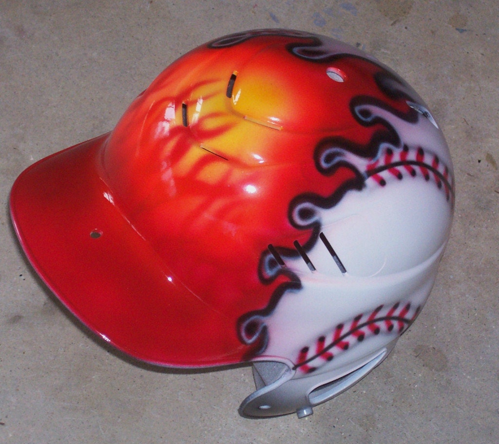 Airbrushed Baseball Batting Helmet FLAMING BASEBALL new