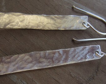 Hammered Silver Earrings, Long Silver Earrings, Hammered Jewelry